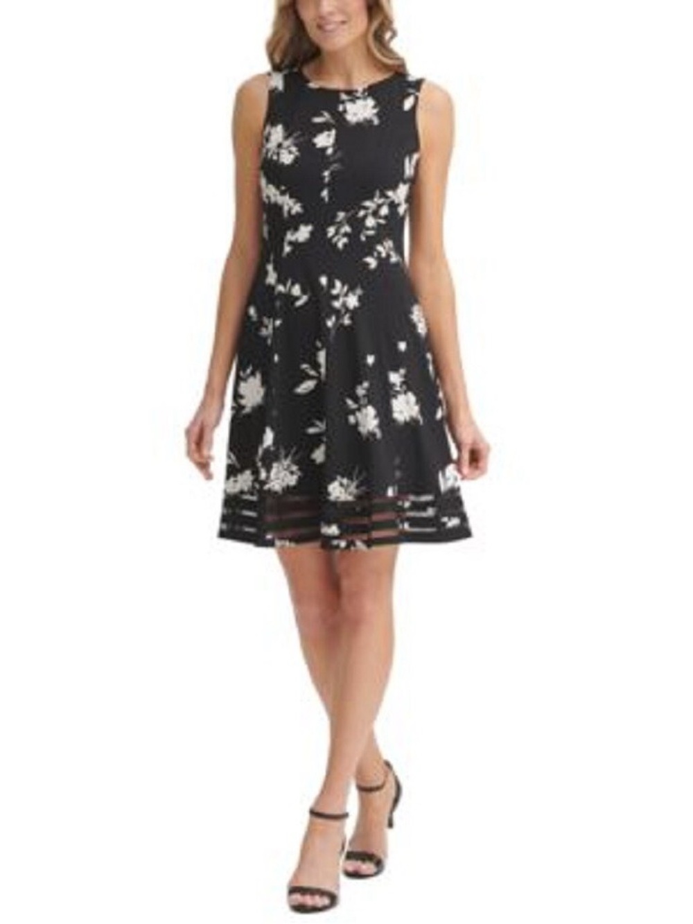 Jessica Howard Black White Floral Fit & Flare Dress Size 12